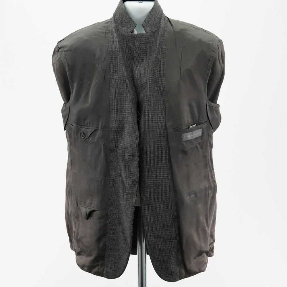 Oscar De La Renta Soft Tweed Wool Gray Black Check Sport Coat 42R Tagged 43R